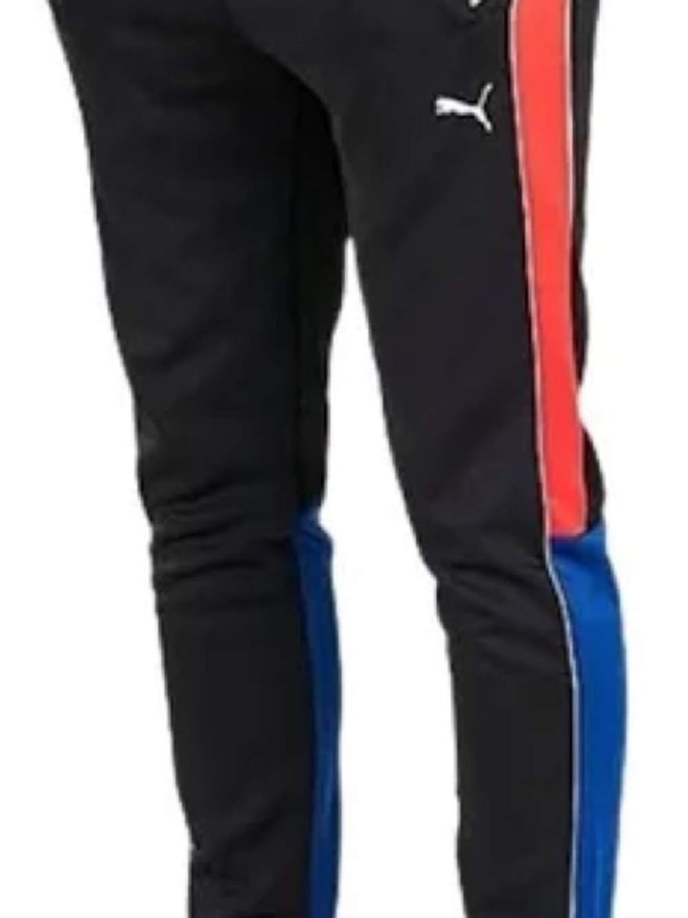 Puma Black Joggers with Red and Blue Side Stripes